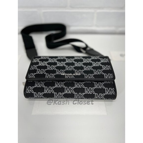Michael Kors Crossbody Wallet Jet Set Metallic Large Clutch Purse Black Multi - Picture 5 of 11